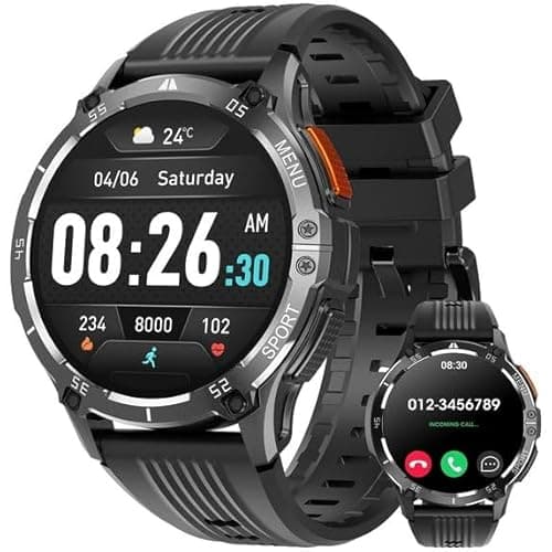 Hwagol 1.43-inch Men's and Women's Smartwatch with Fitness Tracking, Answer/Dial/100 Sport Modes, IP67 Water Resistant Sports Pedometer Fitness Watch fits for Android and iOS Devices (Black)