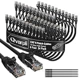 Cat6 Ethernet Cables (6 FT, 24 Pack), Pure Copper Cat6 Patch Cable, High Speed 10Gbps, Short Cat 6 Data Center Cord, Snagless RJ45 Internet Network Cable, Router, Server, Switch, 25 Zip Ties, Black