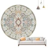 Large Round Heated Floor Mat, Portable Infrared Heated Area Rug, Soft Plush Radiant Floor Heating Carpet with Fast Warm Up for Dining Room, Bedroom, Living Room(E)