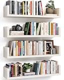 Bavonira Floating Bookshelves for Wall - Wall Mounted Bookshelf Set of 4, U-Shaped Hanging Bookshelf for Bedroom, Living Room & Office, Wall Book Shelf for Home Decor & Storage (4, White, 17 Inches)