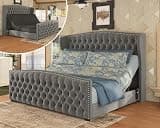 AMERLIFE King Size Adjustable Bed Frame with 51" H Velvet Upholstered and Deep Button Tufted Headboard, Electric Bed with Dual Motor/Nailhead Trim Wingback, No Box Spring Needed, Grey