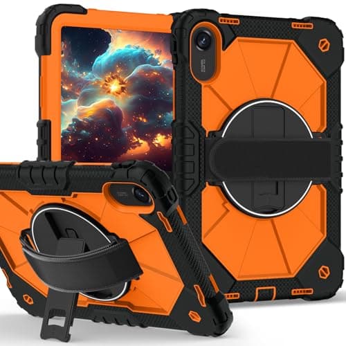 DXVTRKJM Case for Xiaomi Redmi Pad 2 2025 11 inch,360° Rotating Stand Hand/Shoulder Strap &Shockproof Silicone and Hard PC. (Black+Orange)