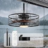 TCL Waterproof Ceiling Fan with Light: 20 Inch Black Metal Cage Design with 7 Blades for Patio, Porch, Gazebo, Remote Control, 6 speeds, Dimmable LED, DC Motor, Noiseless Fan(Black, 20 Inch)