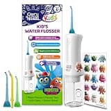 GuruNanda Kids Water Flosser – Portable Oral Irrigator for Children Ages 6+, 4 Gentle Modes, 4 Nozzles, 2-Min Smart Timer, Cordless, BPA-Free, Monster Frens Theme Kids Floss for Braces, Sensitive Gums