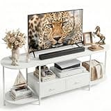 Faesun 63" TV Stand for TVs up to 70 Inches, Curved Edge Media Console & Entertainment Center with 2 Fabric Drawers, Modern TV Console Table for Living Room or Bedroom, White