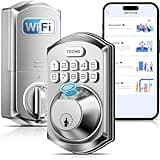 TEEHO TE012W WiFi Smart Lock, Fingerprint Door Lock with Built-in Wi-Fi, Keyless Entry Keypad Smart Deadbolt, App Remote Control, Alexa Compatible, IP55 Waterproof for Front Door – Satin Nickel