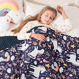 Uttermara Weighted Blanket 3lbs, Cozy Minky Weighted Blankets with Cartoon Patterns, Reversible Washable Heavy Blanket Great for Sleeping, 36x48 inches, Navy Blue Unicorn
