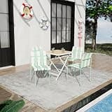 Modern Striped Color Dining Chairs and Table Set with All Metal Frame for Poolside, Garden, Outdoor Patio Furniture Set with Lightweight PP Tabletop for Lawn, Backyard (Square Table & 4 Chairs+Green)