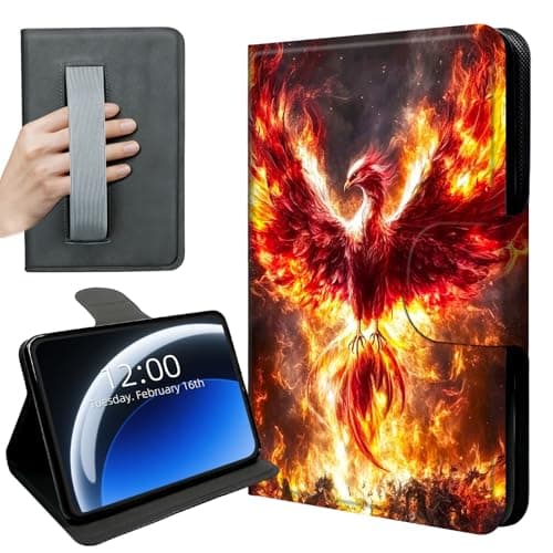 DISUOFEART 360 Rotating Case for Kindle Paperwhite 7" (12th Gen 2024) & Kindle Colorsoft 2024/2025, PU Leather Stand with Hand Strap, Auto Wake/Sleep, Majestic Phoenix