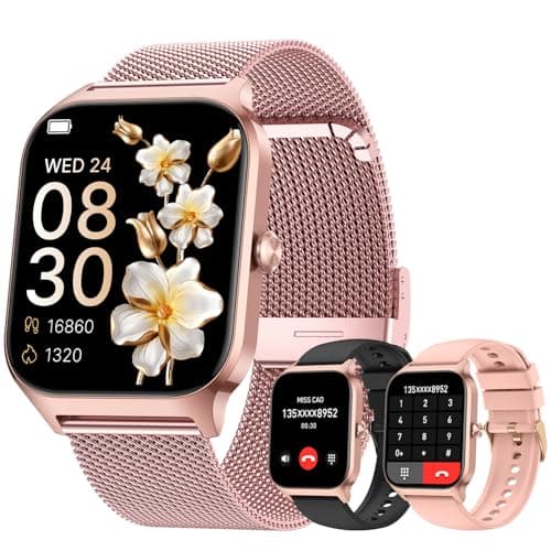 Smart Watch for Women Fitness Tracker: Rose Gold Bluetooth Make Answer Call Digital Mens Watches Waterproof Run Smartwatch Android Phone iPhone Samsung Compatible Sleep Heart Rate Monitor Pedometer