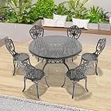 Star20XX Patio Dining Set, Outdoor Dining Set, Cast Aluminum Patio Set for 6, Piece Black Round Table with Umbrella Hole, All Weather Backyard