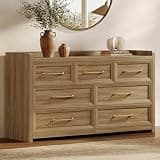 SICOTAS Dresser for Bedroom with 7 Drawers, 56.5" Wide Large Modern Dresser, Chest of Drawers for Living Room, Closet Clothes Storage Organizer Smooth Sliding Drawers, Brown Oak