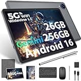 2026 Gemini AI Android 16 Tablet, 10 inch Tablet with Keyboard, 26GB+256GB (2TB Expand), 2-in-1 Tablets with 8-Core, 5G WiFi, 8000mAh, GMS, GPS, Electronic Tablets PC with Mouse, Case, Stylus (Silver)