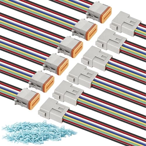 Deutsch DT 12 Pin Wiring Harness Connector 6 Kits, Deutsch Male Female 2 Wire Way Waterproof Automotive Electrical Connector 16 AWG with Heat Shrink Tubing for Car Truck Boat, grey