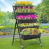 Homdox 5-Tier Elevated Garden Bed with Lockable Caster Wheels - Freestanding Vertical Raised Bed with 5 Garden Planter Boxes- Perfect to Grow Vegetables Herbs Flowers Indoor(Black)