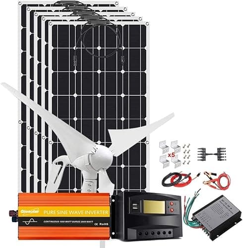 Portable Solar Panels 500W Solar Panel Kit 12V Battery Charger with 400W Wind Generator + 1Pc 100W Flexible Pv Panels, for Caravan RV Boat Camper,Off Grid Applications(900w(400w Wind+500w Solar))