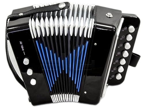 7 Button 2 Bass Accordion, Black Compact Button Accordion with Bellows Keyboard Layout for Entry Level Music Practice, Folk Melody, Home Playing and Portable Performance Setup
