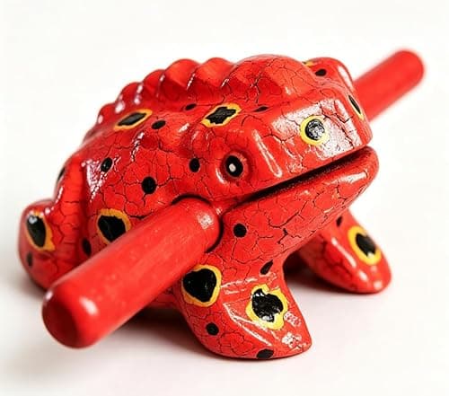 2.2 Inch Wooden Frog Guiro Percussion Instrument, Handcrafted Natural Wood Frog Musical Instrument Tone Block, Frog Noise Maker Home Office Decor Red