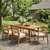 THINK 30 Acacia Wood Outdoor Dining Set 7 Pieces with Cushions,Modern 6 Chairs with Handwoven Cord & 1 Large Table, Dining Furniture Set for Lawn, Backyard, Garden Deck,Poolside,Teak