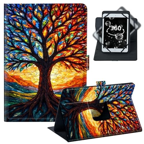 BREIDMKFM Universal Tablet Case 9-10.5 Inch,360 Rotating Stand Protective PU Leather Folio for 10/10.1 Inch Android Tablet,Fit for Fire HD 10/Samsung Tab A 10.1/iPad 9.7,﻿Colorful Tree