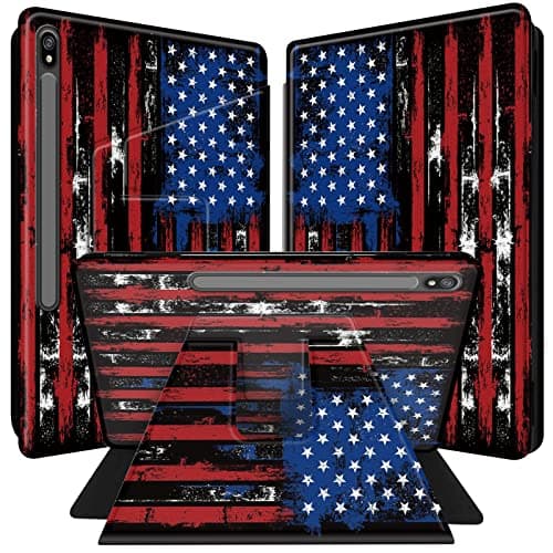 BPQOJB Case for Galaxy Tab S8 Plus/S7 FE/S7 Plus 360 Degree Rotating PU Leather Smart Cover with Auto Wake/Sleep Tablet Case for Samsung Galaxy Tab S8 Plus/S7 FE 5G/S7 Plus 12.4 inch - American Flag
