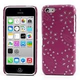 JUJEO Glittery Powder Floral Leather Skin Hard Shell for iPhone 5C - Non-Retail Packaging - Rose