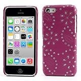 JUJEO Glittery Powder Floral Leather Skin Hard Shell for iPhone 5C - Non-Retail Packaging - Rose