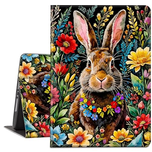 TSNJTBDL Case for 10.1" All-New Kindle Fire HD 10 Tablet (13th/11th Generation 2023/2021 Release) - PU Leather Auto Sleep/Wake, Slim Lightweight Protective Cover – Flower-Wreath Rabbit