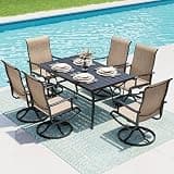 PATIOPIA 7-Piece Outdoor Dining Set, Patio Furniture Set with Textilene Swivel Chairs, Outdoor Table & 6 Chairs for Garden, Backyard, Poolside, Deck, Beige
