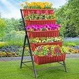 Homdox 5-Tier Elevated Garden Bed- Freestanding Vertical Raised Bed for Gardening, 5 Garden Planter Boxes and 5 Hooks, Perfect to Grow Vegetables Herbs Flowers Indoor(Brick Red)