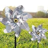 BATTIFE Reflective Pinwheels for Yard and Garden, Pre-Installed Sparkly Blind Birds Pin Wheel, Scare Birds & Animal Away Wind Spinner, 10 Pack (Silver)