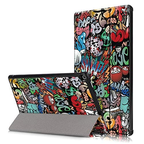Neymour Suitable for Amazon Fire HD 10 2019 Case PU Tablet Case Painted Three - Fold Bracket Leather Case with Dormancy Function Graffiti