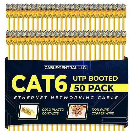 Cable Central LLC (Yellow Cat6 Ethernet Cable 10 Ft (50 Pack) Cat6 Patch Cable, Cat6 Cable, Cat6 Network Cable, Internet Cable - 10 Feet
