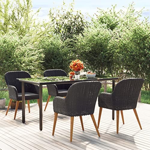 Faucqir Garden Dining Set Black Solid Acacia Wood 5 Piece Set Rectangular Table Four Chairs Outdoor Patio Furniture for Backyard Porch Terrace