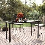 KLGBNCVE Rectangular Garden Dining Table Black 78.7x39.4x29.1 Inches, Powder-Coated Steel Frame with Tempered Glass Top for Outdoor Use