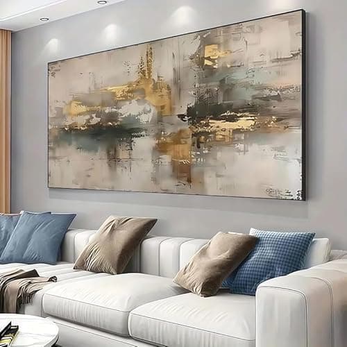 AOXUBI Large Canvas Wall Art - Modern Abstract Painting of Golden Leaves on a Beige Background, Prints for Walls Unframed 75x160cm/30x63in