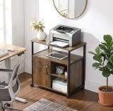 HORCSXR Office Filing Cabinets Printer Stand with Storage for A4 Metal Side Frame with Socket and USB Charging Port Home Office Moving Rolling Sturdy Steel Wood Rustic Brown 80lbs Load Capacity