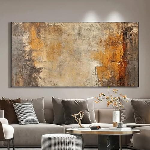 AOXUBI Abstract Oil Painting - Modern Textured Wall Art in Brown, Beige, and Orange, Canvas Art Pictures Print for Bedroom 45x90cm/18x35in