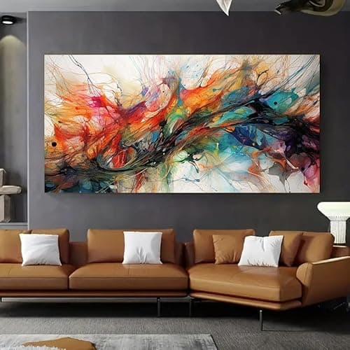 AOXUBI Large Frameless Modern Abstract Canvas Art, Colorful Water Wave Design(70x144cm/28x57in/Unframed)