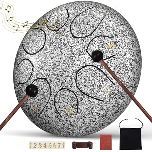 Rain Drum for Outside Garden, 6 Inches 8 Notes Steel Tongue Chakra Drums, Waterproof Meditation Rain Chime, Musical Instruments for Adult Gift with Bag, Music Book, Drum Mallets (Star Sliver)