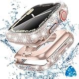 Tensea [2 in 1 for Waterproof Apple Watch Screen Protector Case 40mm SE 3/SE 2nd Generation/SE/Series 6/5/4 Accessories, 360 iWatch Diamond Front Bumper with Glass, Bling Face Cover Women, 40 mm