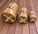 The Tiki Stop Skull & Crossbones Pirate Nesting Treasure Chest Set of 3, Albesia Wood, Nautical Theme