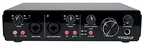 Rockville R-TRACK 2x2 USB 2.0 Audio Interface, 24-Bit/192kHz, 2 Mic-Pres with Combo Jacks, MIDI I/O, Phantom Power, for Studio Recording and Podcasting