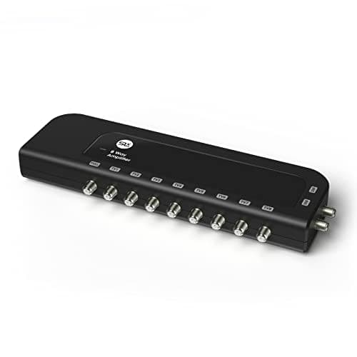 SLX TV Antenna Amplifier, 8 Way Signal Distribution Amplifier with F-Type Connections, 4G & 5G Filtering, TV Antenna Indoor, HD TV/FM/DAB, Improved Energy Efficiency (8-Way)
