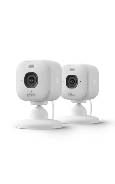 Blink Mini 2K+ (newest model) – Plug-in Home & Pet Security Camera with 2K video resolution, color night vision, enhanced audio, motion detection – 2 cameras (White)