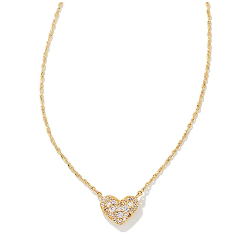 Kendra Scott Ari 14k Gold-Plated Brass Pave Crystal Heart Necklace in White Crystal, Fashion Jewelry For Women