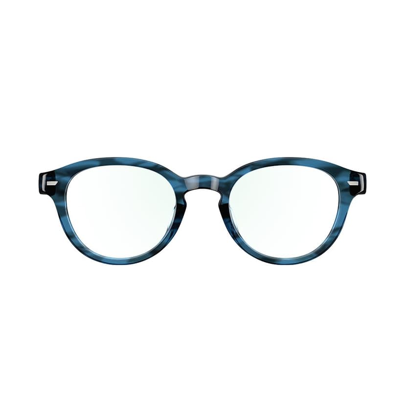 Amazon Echo Frames (newest model), Smart glasses, Designed for Alexa+, Round frames in Blue Tortoise with blue light filtering lenses