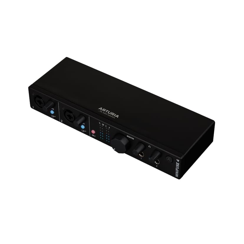 Arturia - MiniFuse 4 - Compact USB Audio & MIDI Interface with Creative Software for Recording, Production, Podcasting, Guitar - Black