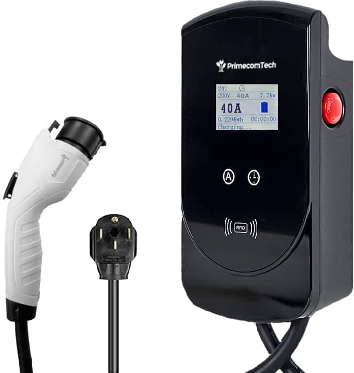 PRIMECOM 40 / 32Amp Smart Electric Vehicle EV Wall Charging Station - Level 2 EVSE- 220/240 Volt- 40/32 Amp Electric Car Charger, Plug-in 25 ft Wall-Charger (25 Feet, NEMA 14-50)