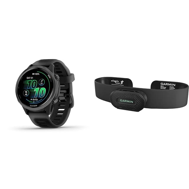 Bundle of Garmin® Forerunner® 570, 42mm, GPS Running and Triathlon Smartwatch, AMOLED Display, Training and Recovery Features, Slate Gray Aluminum with Translucent Black/Black Band + Garmin HRM-Fit